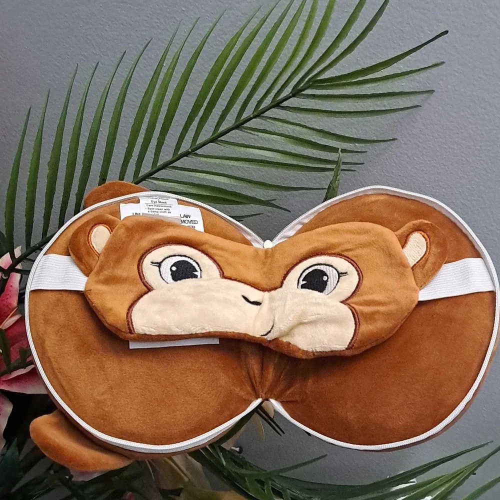 Monkey Sleep Mask + Neck Pillow Compact Space-saving Design Perfect For Travel